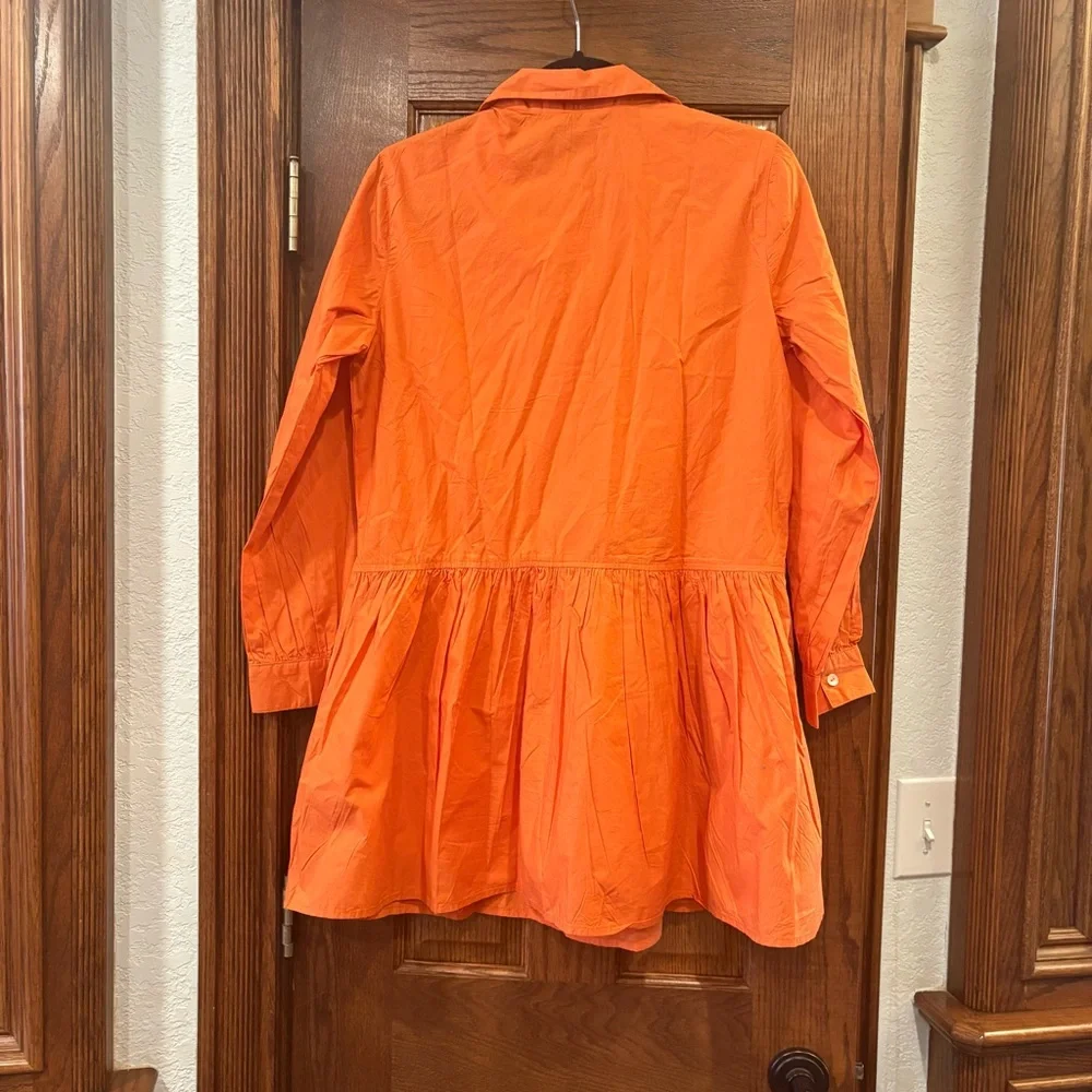 Caryn Lawn NWT $182 Cotton Pleated Drop Waist Dress OSFM Pockets Burnt Orange